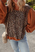 Leopard Floral Patchwork Ribbed Puff Sleeve Pullover Top