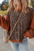 Leopard Floral Patchwork Ribbed Puff Sleeve Pullover Top
