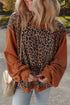 Leopard Floral Patchwork Ribbed Puff Sleeve Pullover Top