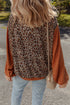 Leopard Floral Patchwork Ribbed Puff Sleeve Pullover Top