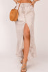 Leopard Floral Print Buttons Flounce Side Slit High Waist Maxi Skirts
