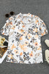 Leopard Floral Print Split Neck Puff Sleeve Blouse