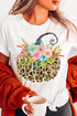Leopard Floral Pumpkin Graphic Print Short Sleeve T Shirt