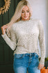 Leopard Frill High Neck Shiny Long Sleeve Top