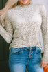 Leopard Frill High Neck Shiny Long Sleeve Top