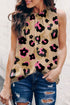 Leopard Frilled Collar Printed Tank Top