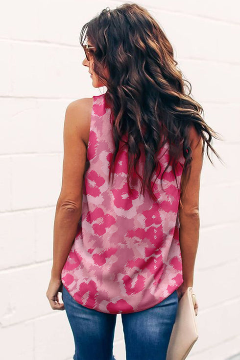 Leopard Frilled Collar Printed Tank Top