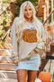 Leopard Graphic Corded Knit Crew Neck Sweatshirt