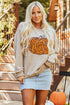 Leopard Graphic Corded Knit Crew Neck Sweatshirt