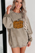 Leopard Graphic Corded Knit Crew Neck Sweatshirt