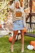 Leopard Graphic Corded Knit Crew Neck Sweatshirt