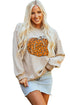 Leopard Graphic Corded Knit Crew Neck Sweatshirt