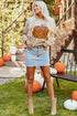 Leopard Graphic Corded Knit Crew Neck Sweatshirt