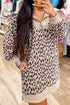 Leopard Half Zip Collar Patchwork Shift Mini Dress