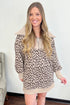 Leopard Half Zip Collar Patchwork Shift Mini Dress