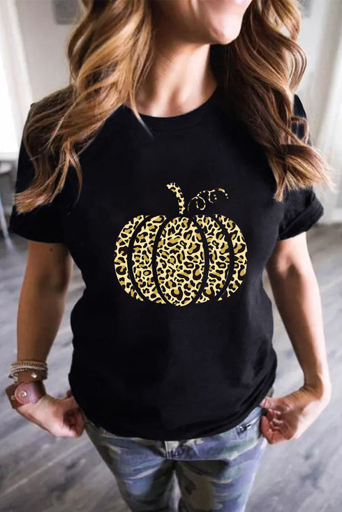 Leopard Halloween Pumpkin Graphic Tee