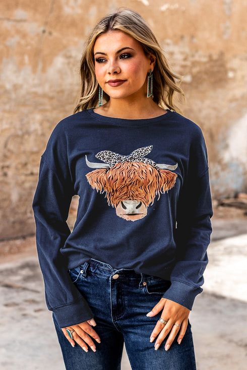 Leopard Headband Cow Print Sweatshirt