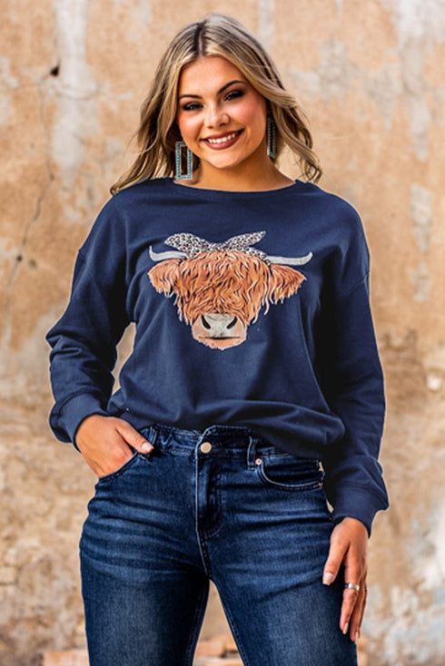 Leopard Headband Cow Print Sweatshirt