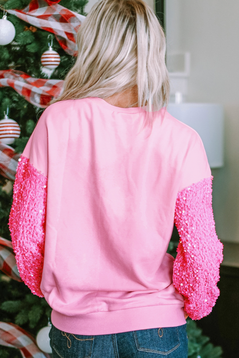 Leopard Heart Graphic Sequin Patchwork Long Sleeve Tee