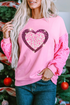 Leopard Heart Graphic Sequin Patchwork Long Sleeve Tee