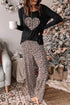 Leopard Heart Print Long Sleeve Top And Pants Loungewear