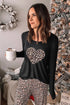 Leopard Heart Print Long Sleeve Top And Pants Loungewear