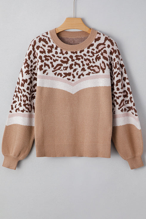 Leopard Jacquard Chevron Stripe Drop Shoulder Sweater