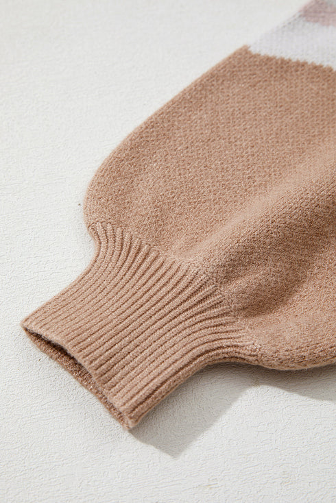 Leopard Jacquard Chevron Stripe Drop Shoulder Sweater