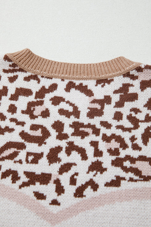 Leopard Jacquard Chevron Stripe Drop Shoulder Sweater