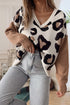 Leopard Jacquard Color Block Sleeve V Neck Drop Shoulder Sweater