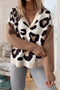 Leopard Jacquard Color Block Sleeve V Neck Drop Shoulder Sweater