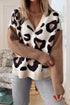 Leopard Jacquard Color Block Sleeve V Neck Drop Shoulder Sweater
