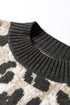 Leopard Jacquard Drop Shoulder Oversized Crew Neck Sweater