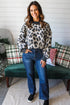 Leopard Jacquard Drop Shoulder Oversized Crew Neck Sweater