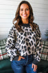 Leopard Jacquard Drop Shoulder Oversized Crew Neck Sweater