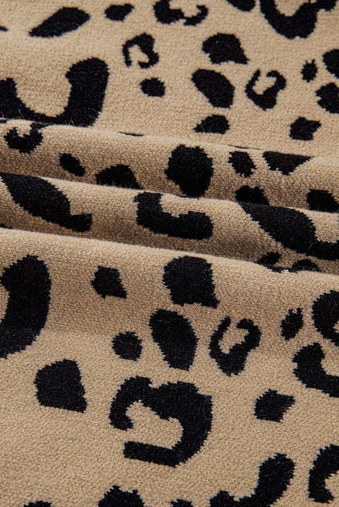 Leopard Jacquard Lace Ruffle Trim Button Cuff Sweater