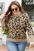 Leopard Jacquard Lace Ruffle Trim Button Cuff Sweater