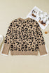 Leopard Jacquard Lace Ruffle Trim Button Cuff Sweater