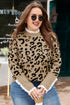 Leopard Jacquard Lace Ruffle Trim Button Cuff Sweater