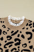 Leopard Jacquard Lace Ruffle Trim Button Cuff Sweater