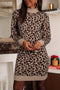 Leopard Jacquard Mock Neck Mini Sweater Dress