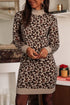 Leopard Jacquard Mock Neck Mini Sweater Dress