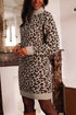 Leopard Jacquard Mock Neck Mini Sweater Dress