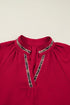 Leopard Jacquard Print V Neck Textured Long Sleeve Blouse