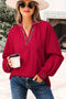 Leopard Jacquard Print V Neck Textured Long Sleeve Blouse