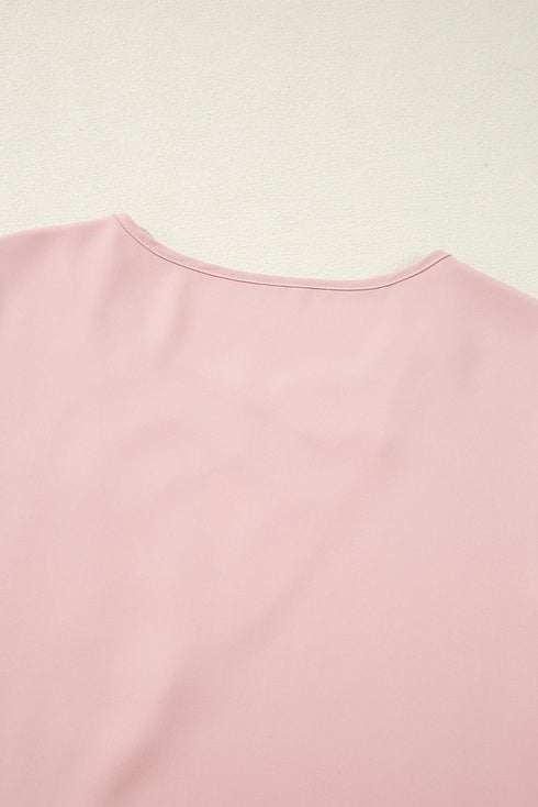 Leopard Jacquard Satin Panel Crisscross V Neck Asymmetric Blouse