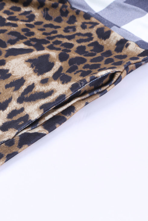 Leopard Leopard Plaid Patchwork Cowl Neck Sweatshirt