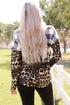 Leopard Leopard Plaid Patchwork Cowl Neck Sweatshirt