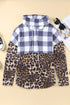 Leopard Leopard Plaid Patchwork Cowl Neck Sweatshirt