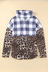 Leopard Leopard Plaid Patchwork Cowl Neck Sweatshirt